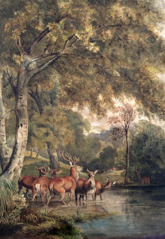 Robert Hills (1769-1844) Deer in Windsor Park 17.5 x 13in.